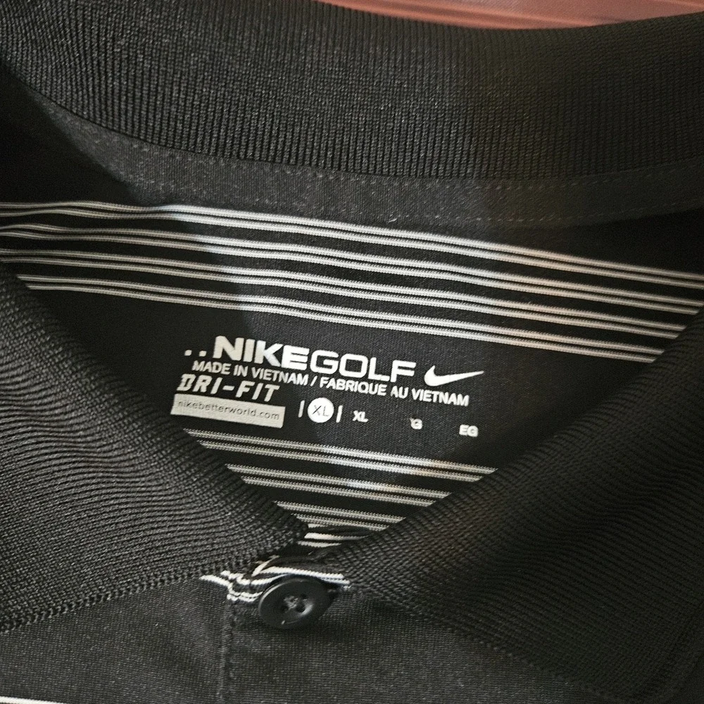 Nike Performance Polo XL‎ Shirt Golf Dri-Fit Black Striped Short Sleeve